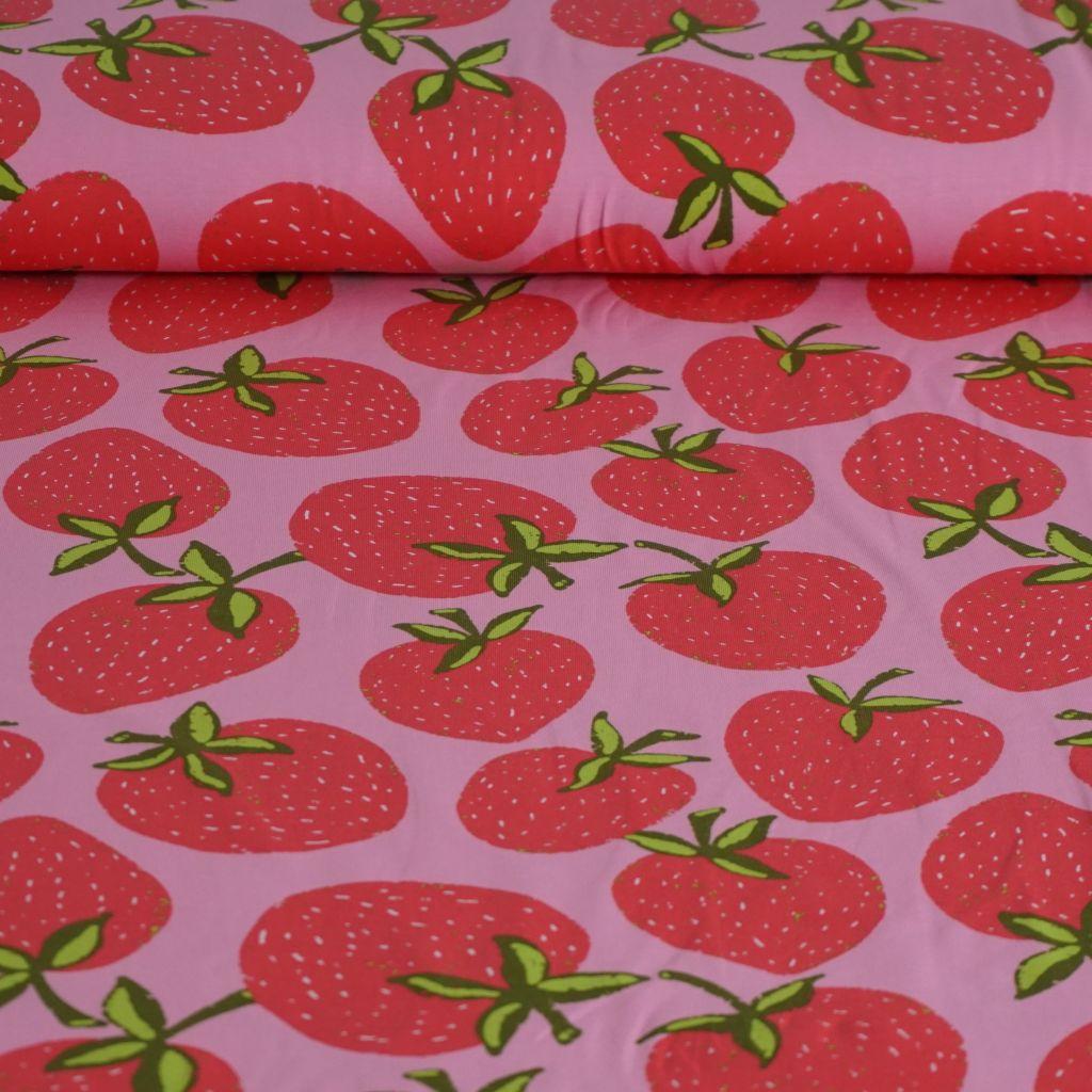 Baumwolljersey Big Erdbeere rosa rot